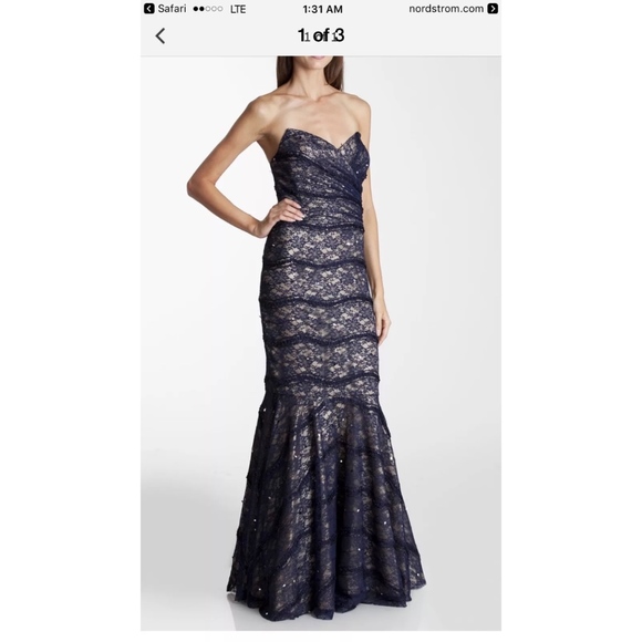 NEW JS Collections Strapless‎ Lace Trumpet Gown 10 Navy - Picture 4 of 6